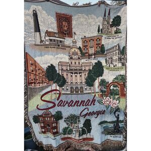 Savannah Georgia Woven Tapestry Throw Souvenir Blanket 100% Cotton Fringe 50x70